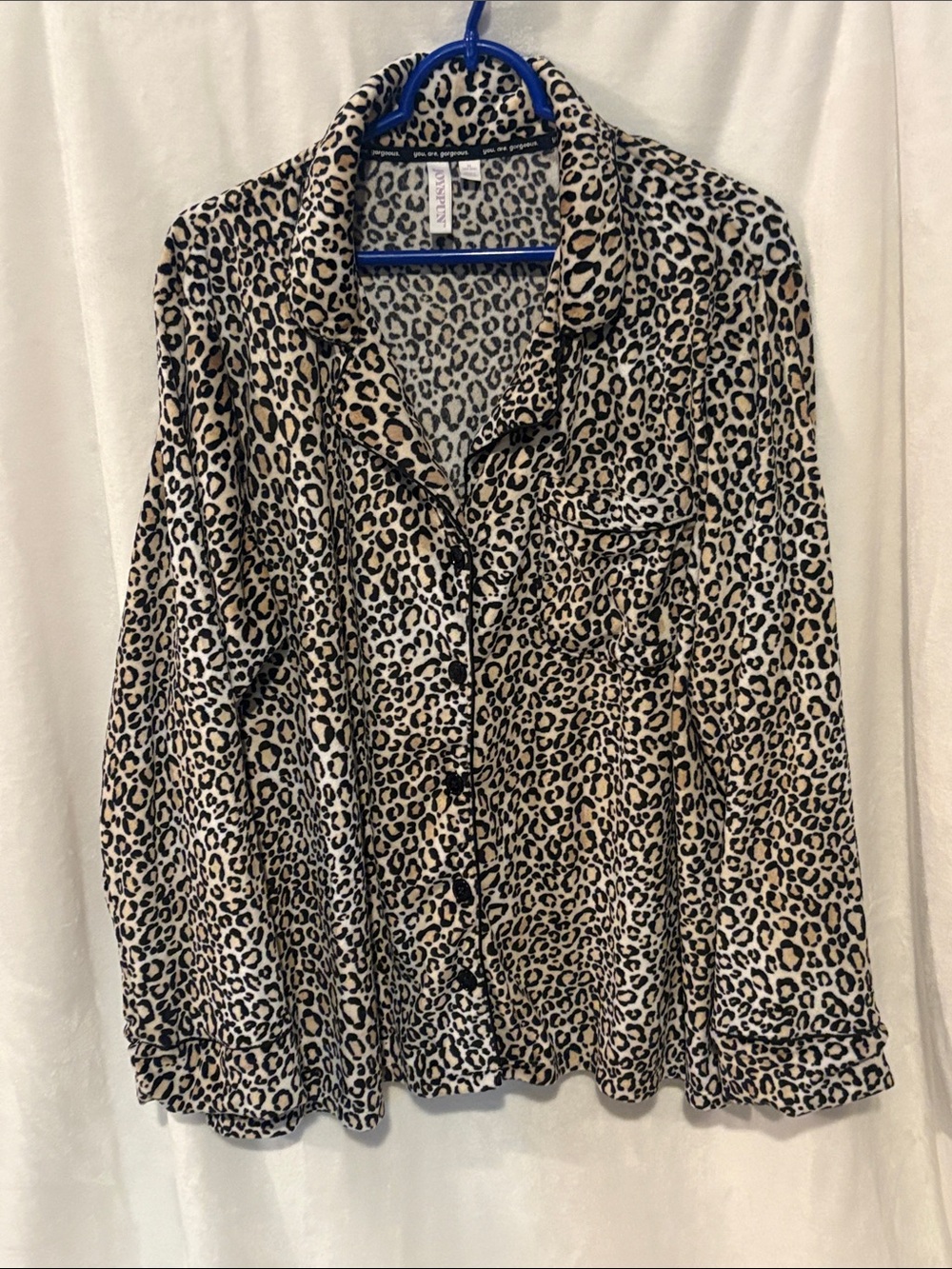 Leopard Print Button-Up Pajama Set in Beige and Black
